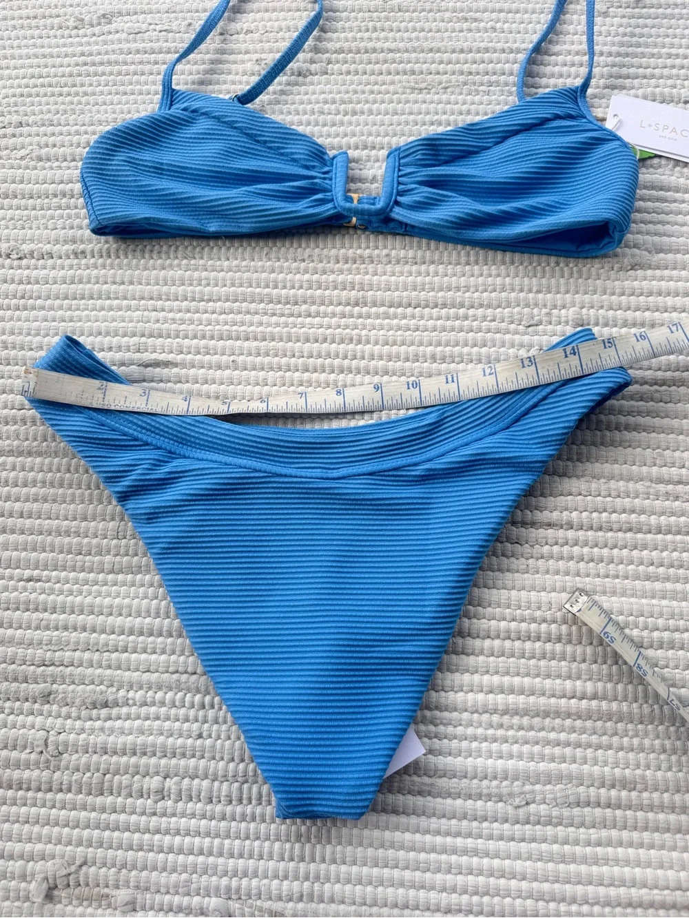 L*Space Peyton Ribbed Bikini Set NWT Large Cornflower Blue